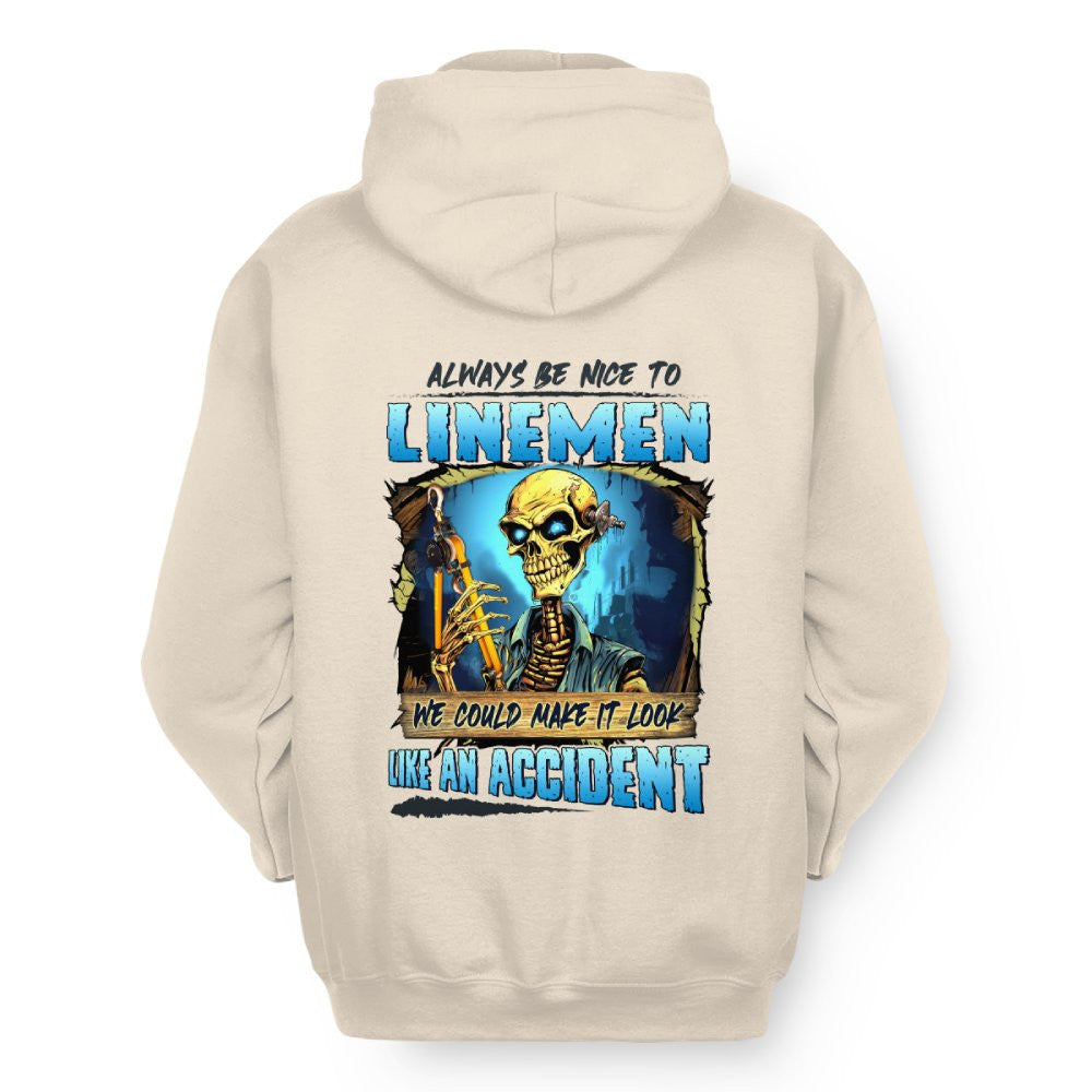 Always Be Nice Linemen Apparel - Funny Skull T-Shirt, Hoodie & More - grunx260804-0100
