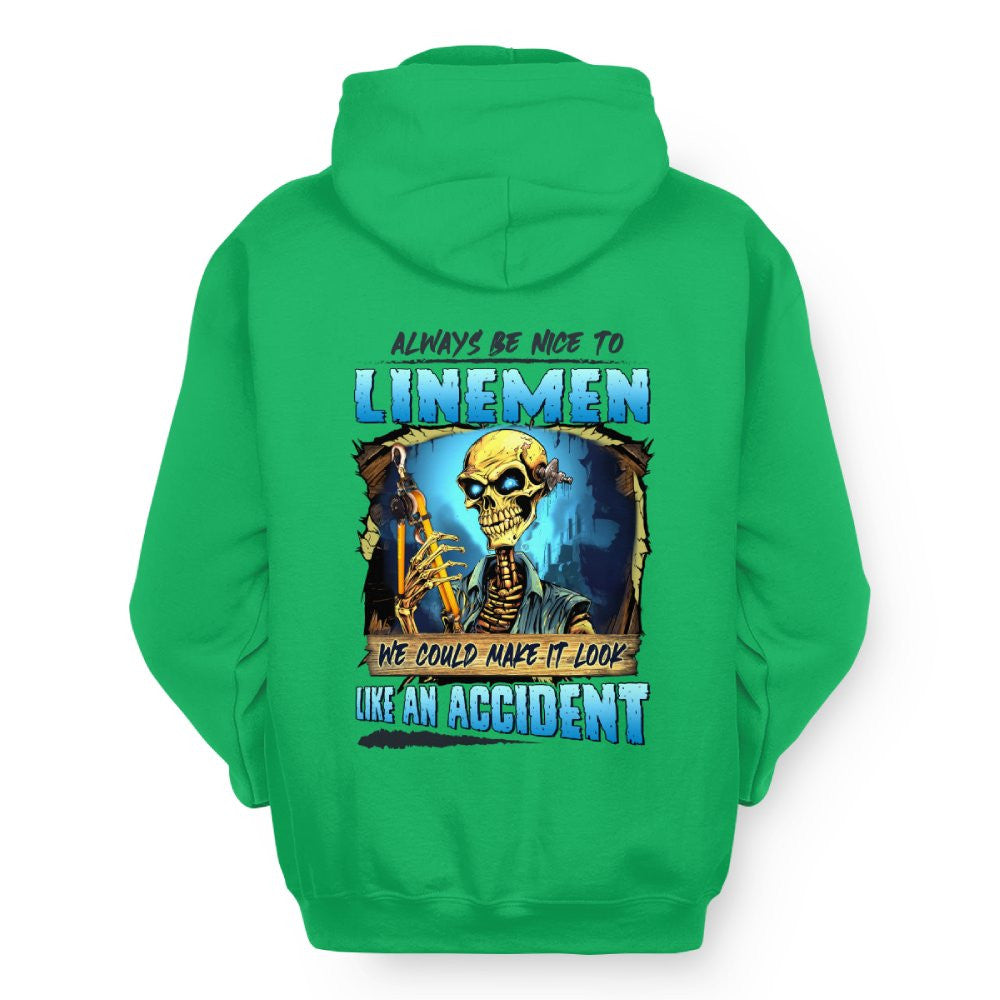 Always Be Nice Linemen Apparel - Funny Skull T-Shirt, Hoodie & More - grunx260804-0100