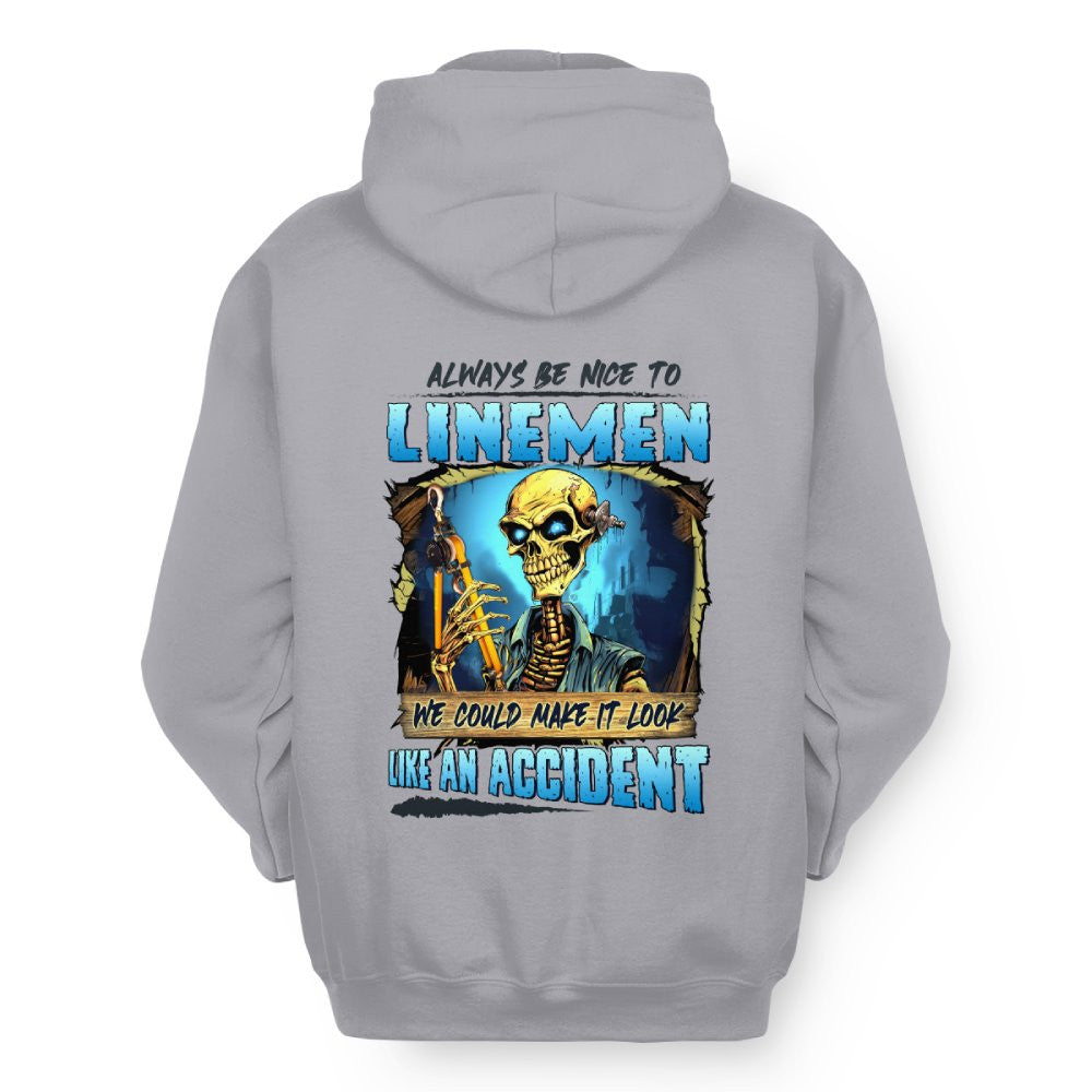 Always Be Nice Linemen Apparel - Funny Skull T-Shirt, Hoodie & More - grunx260804-0100