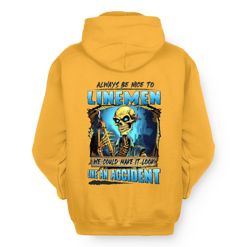 Always Be Nice Linemen Apparel - Funny Skull T-Shirt, Hoodie & More - grunx260804-0100