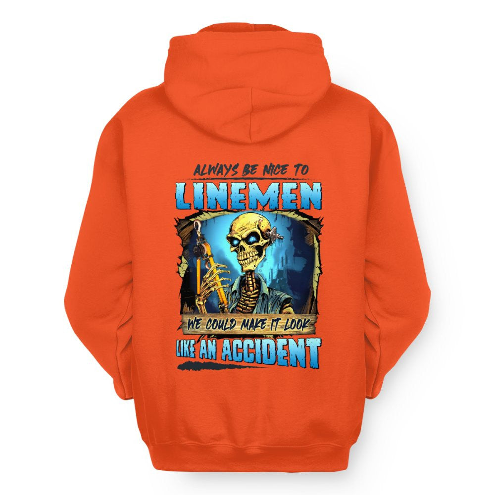 Always Be Nice Linemen Apparel - Funny Skull T-Shirt, Hoodie & More - grunx260804-0100