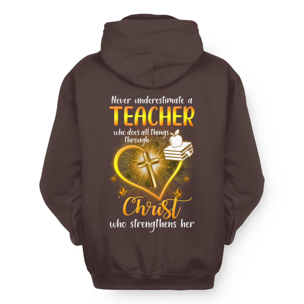 Christ Strengthens Her - Faith Teacher Gold Heart T-Shirt, Hoodie & More - grunx260804-0096