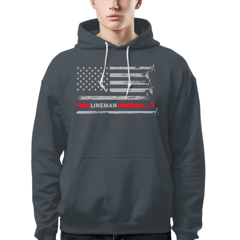 American Flag Lineman Apparel - Patriotic Utility Worker T-Shirt, Hoodie & More - grunx260804-0152