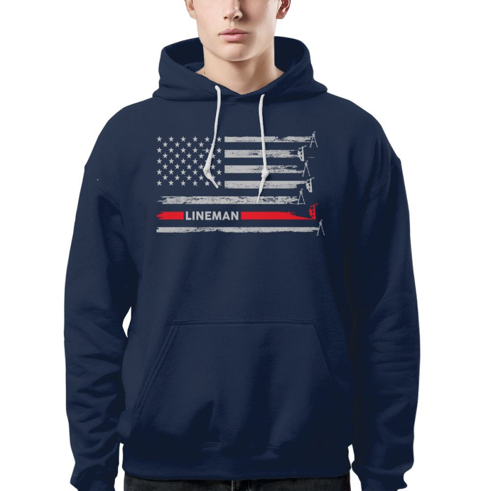 American Flag Lineman Apparel - Patriotic Utility Worker T-Shirt, Hoodie & More - grunx260804-0152