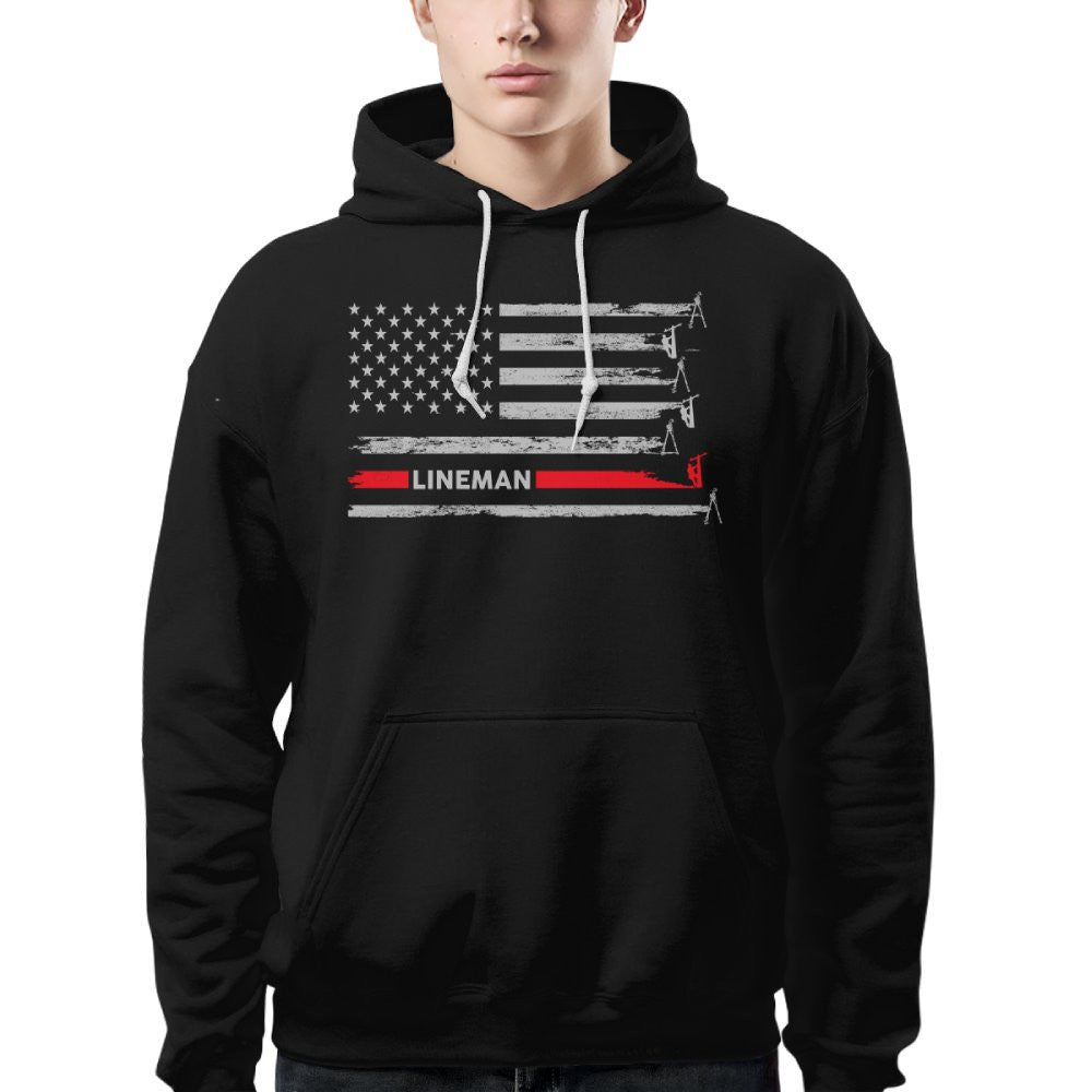 American Flag Lineman Apparel - Patriotic Utility Worker T-Shirt, Hoodie & More - grunx260804-0152