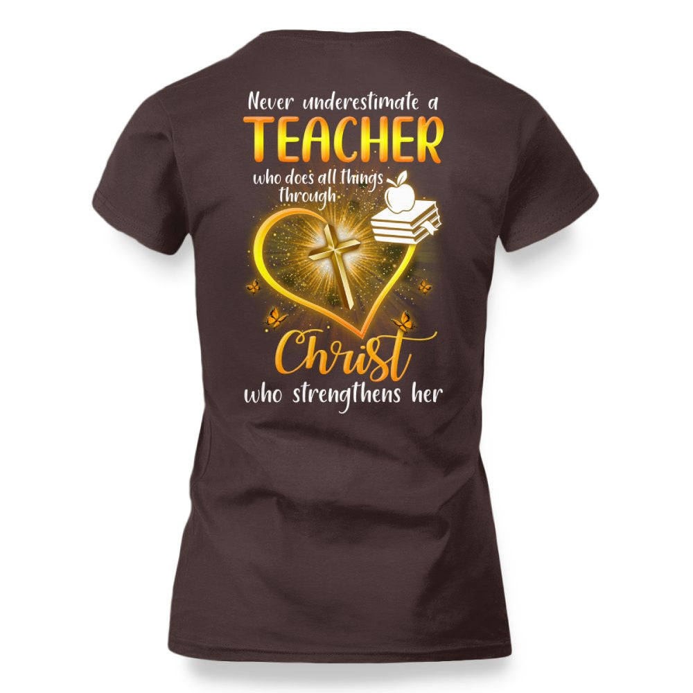 Christ Strengthens Her - Faith Teacher Gold Heart T-Shirt, Hoodie & More - grunx260804-0096