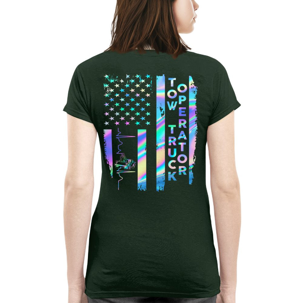 American Flag Holographic - Tow Truck Operator Pride T-Shirt Hoodie & More - grunx260804-0150