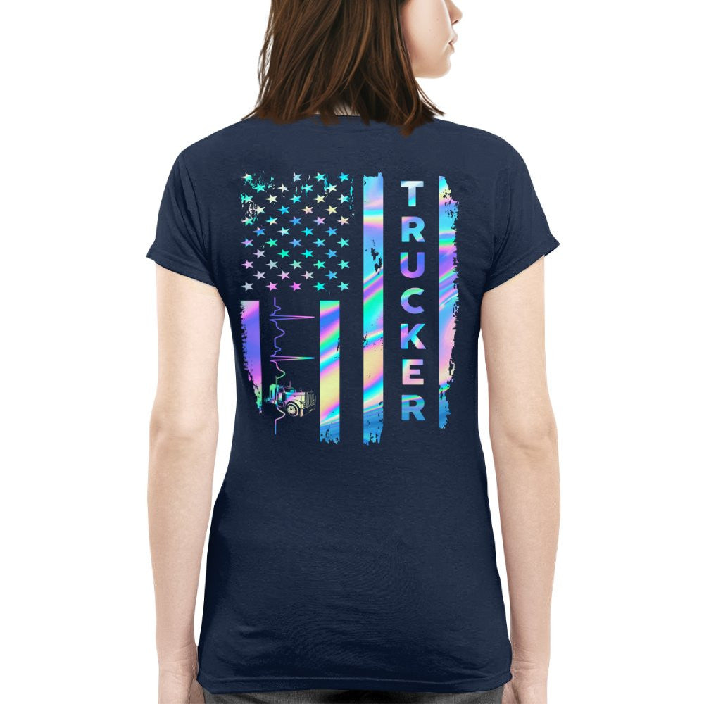 American Flag Holographic - Trucker Pride T-Shirt Hoodie & More - grunx260804-0151
