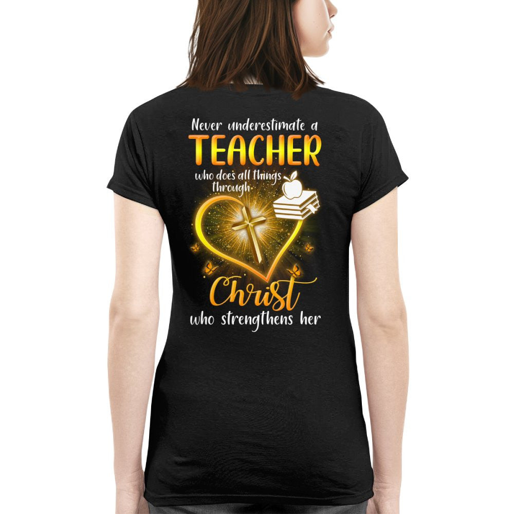 Christ Strengthens Her - Faith Teacher Gold Heart T-Shirt, Hoodie & More - grunx260804-0096