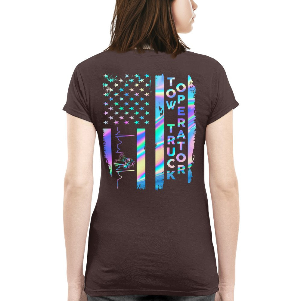 American Flag Holographic - Tow Truck Operator Pride T-Shirt Hoodie & More - grunx260804-0150