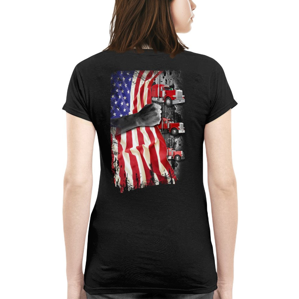 American Flag Fist Power - Patriotic Trucker Apparel T-Shirt, Hoodie & More - grunx260804-0145