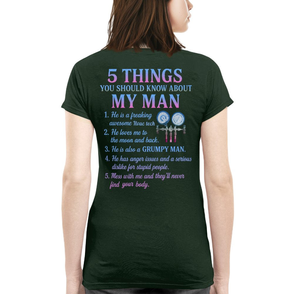 5 Things You Should Know About My Man - HVAC Tech Funny T-Shirt Hoodie & More - grunx260804-0030