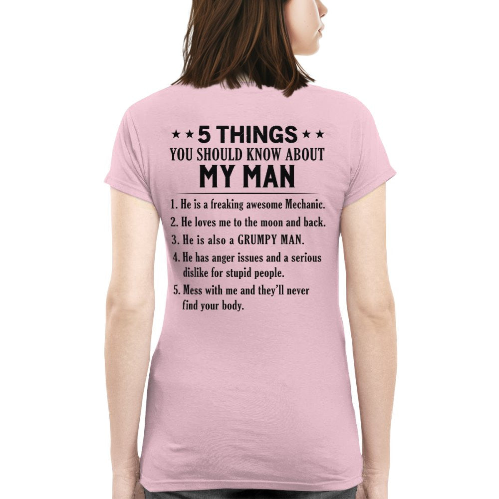 5 Things About My Mechanic Man Apparel - Funny Love Quote T-Shirt, Hoodie & More - grunx260804-0011