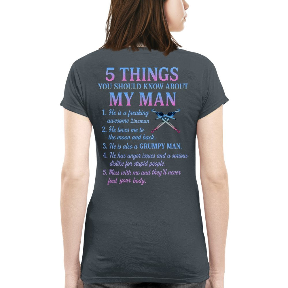 5 Things About My Man - Lineman Funny T-Shirt, Hoodie & More - grunx260804-0006