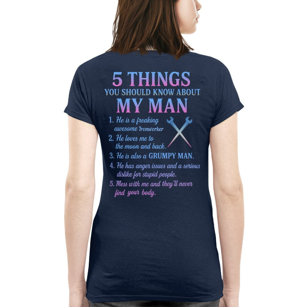 5 Things You Should Know About My Man - Ironworker Funny T-Shirt Hoodie & More - grunx260804-0031