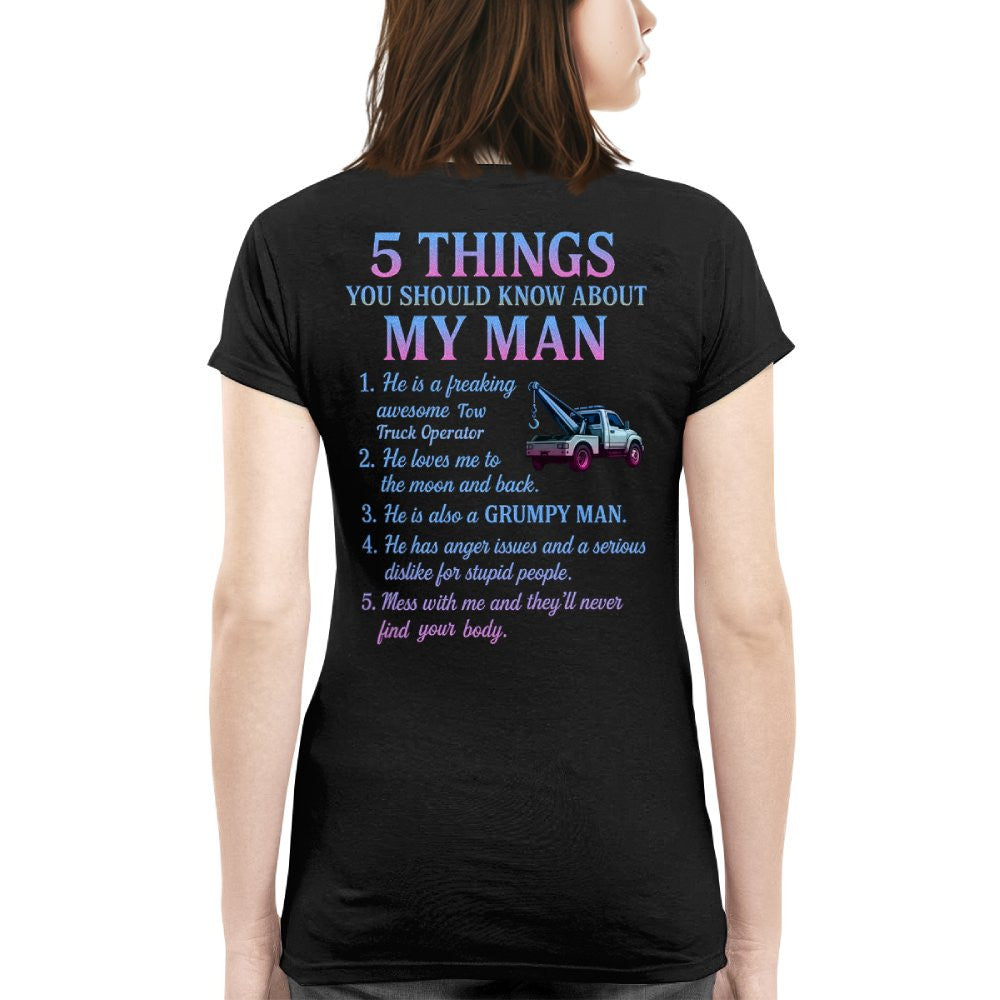 5 Things About My Man - Tow Truck Operator Funny T-Shirt, Hoodie & More - grunx260804-0009