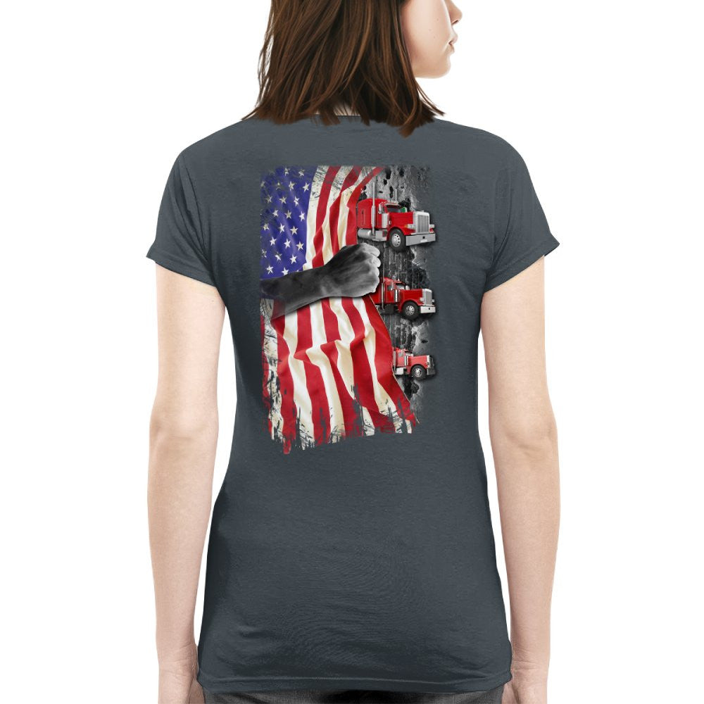 American Flag Fist Power - Patriotic Trucker Apparel T-Shirt, Hoodie & More - grunx260804-0145
