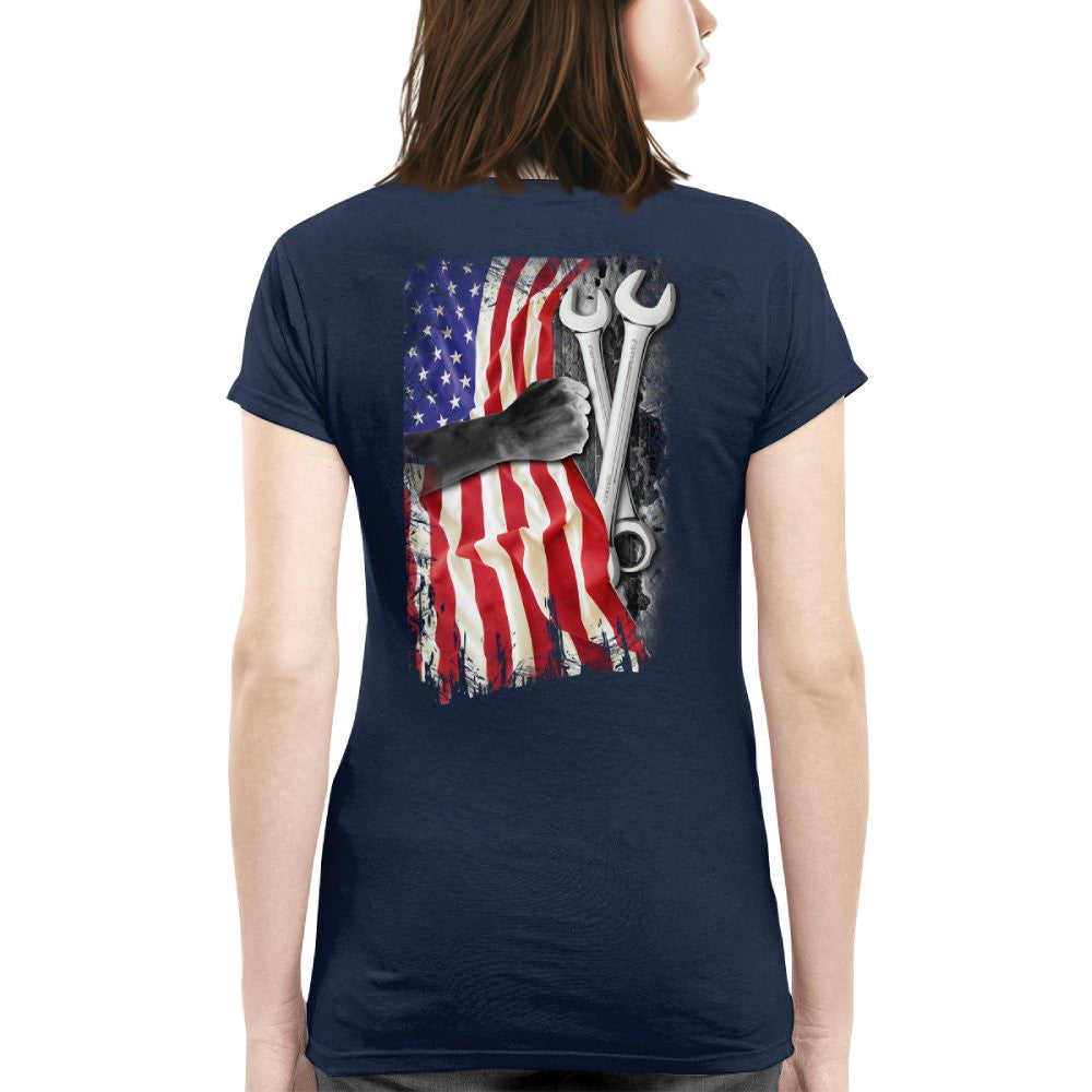 American Flag Fist Wrench - Patriotic Mechanic Apparel T-Shirt, Hoodie & More - grunx260804-0146