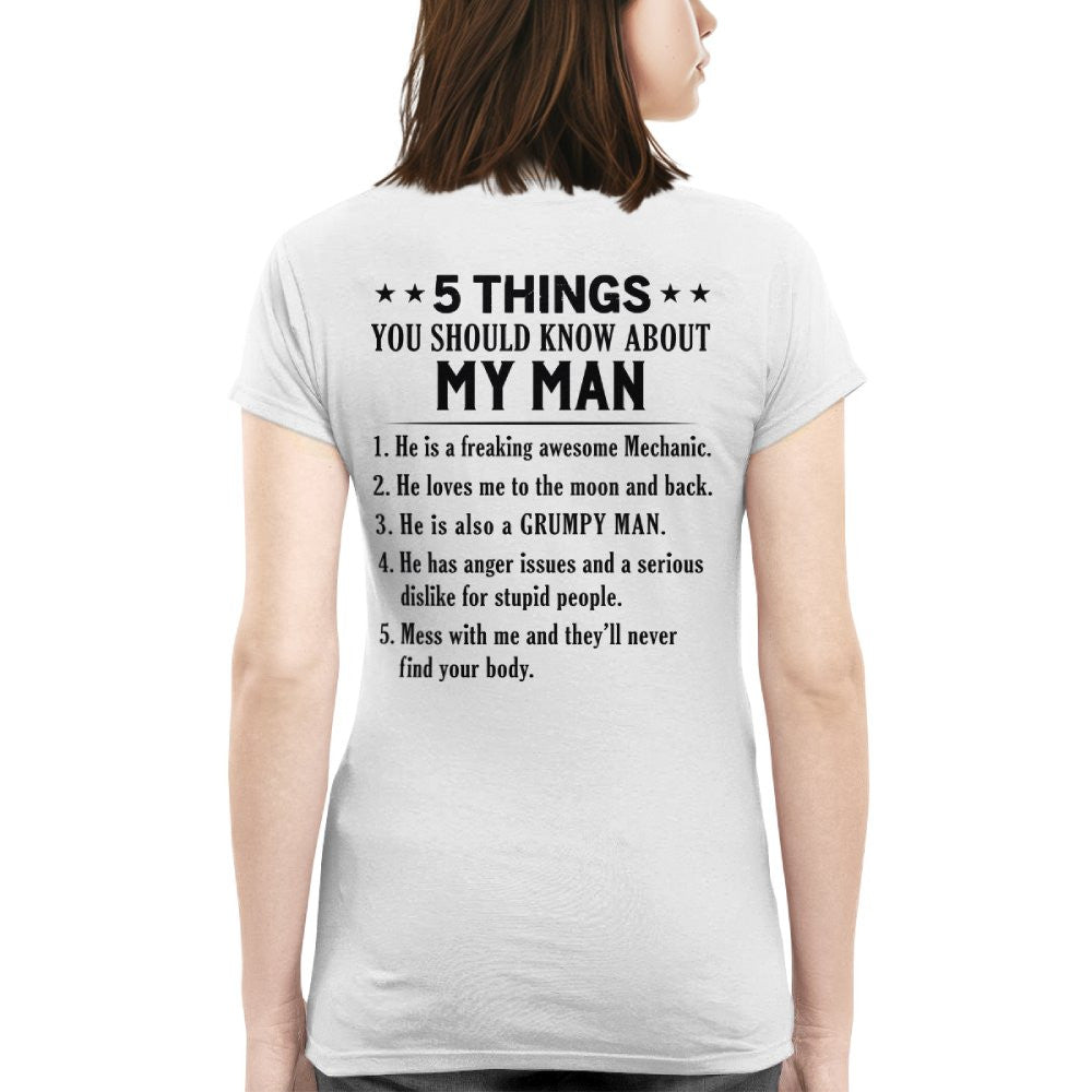 5 Things About My Mechanic Man Apparel - Funny Love Quote T-Shirt, Hoodie & More - grunx260804-0011