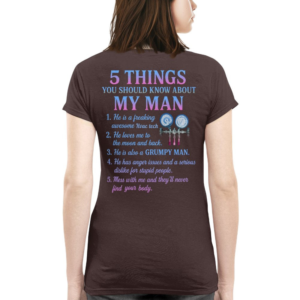 5 Things You Should Know About My Man - HVAC Tech Funny T-Shirt Hoodie & More - grunx260804-0030