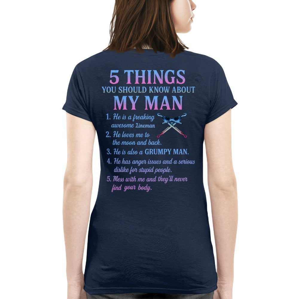 5 Things You Should Know About My Man - Lineman Funny T-Shirt Hoodie & More - grunx260804-0032