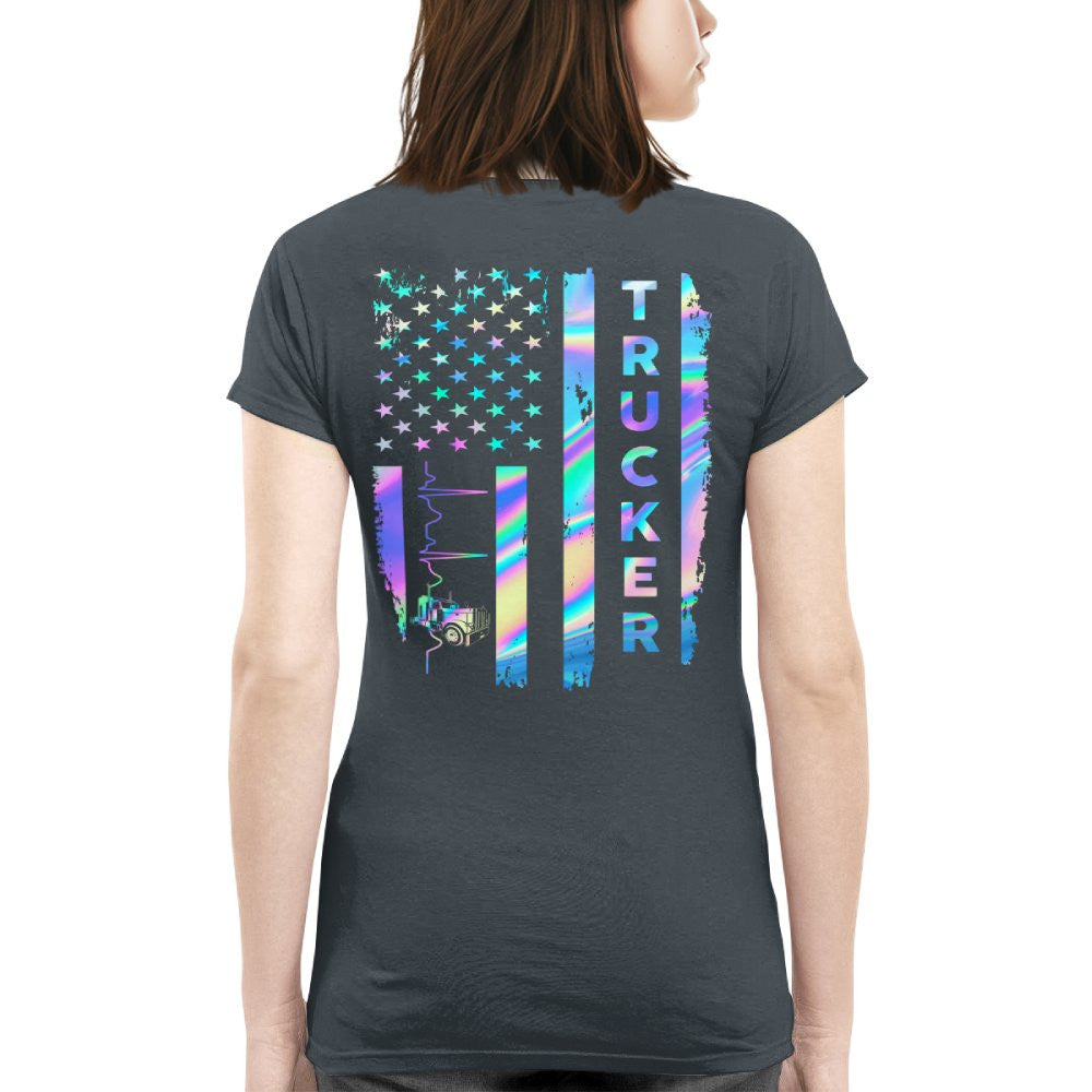 American Flag Holographic - Trucker Pride T-Shirt Hoodie & More - grunx260804-0151