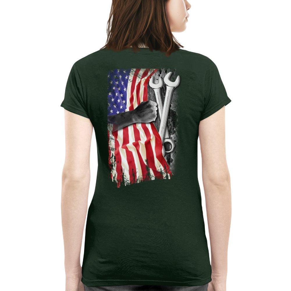 American Flag Fist Wrench - Patriotic Mechanic Apparel T-Shirt, Hoodie & More - grunx260804-0146
