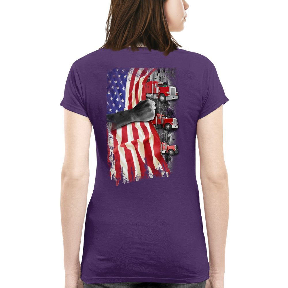 American Flag Fist Power - Patriotic Trucker Apparel T-Shirt, Hoodie & More - grunx260804-0145