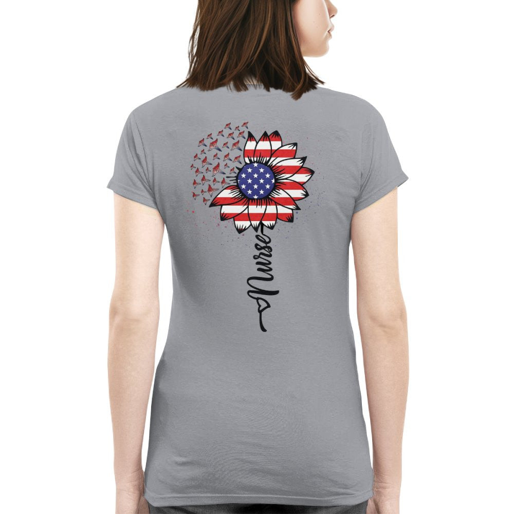 American Flag Flower Nurse Apparel - Patriotic Heart T-Shirt, Hoodie & More - grunx260804-0148