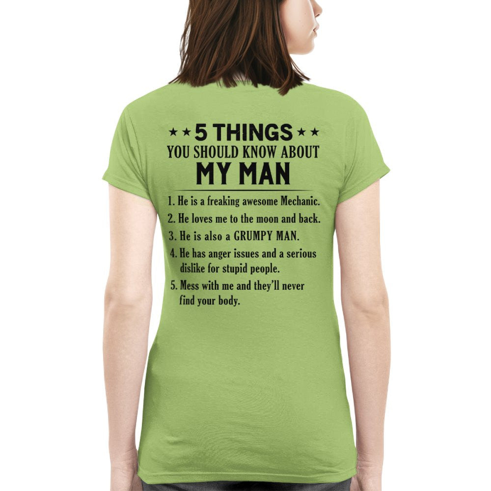 5 Things About My Mechanic Man Apparel - Funny Love Quote T-Shirt, Hoodie & More - grunx260804-0011