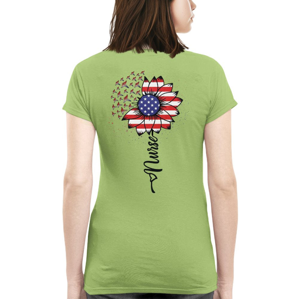 American Flag Flower Nurse Apparel - Patriotic Heart T-Shirt, Hoodie & More - grunx260804-0148