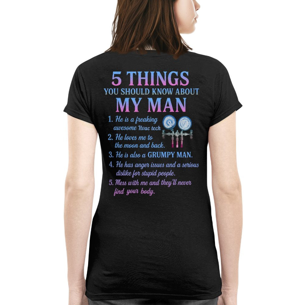 5 Things You Should Know About My Man - HVAC Tech Funny T-Shirt Hoodie & More - grunx260804-0030