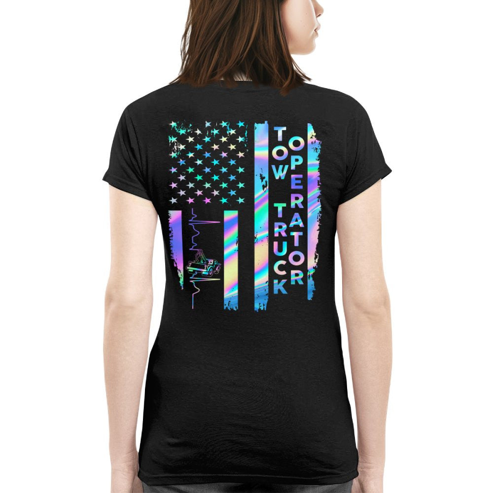 American Flag Holographic - Tow Truck Operator Pride T-Shirt Hoodie & More - grunx260804-0150