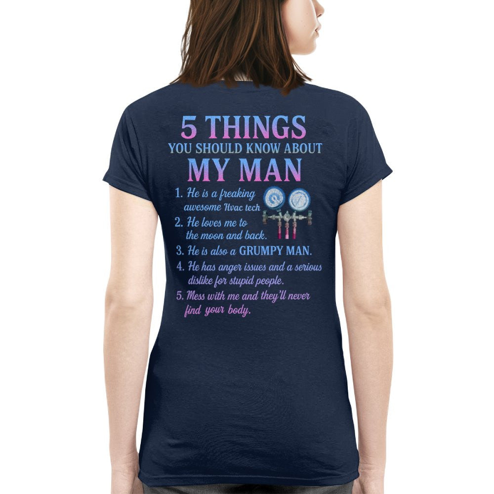 5 Things You Should Know About My Man - HVAC Tech Funny T-Shirt Hoodie & More - grunx260804-0030