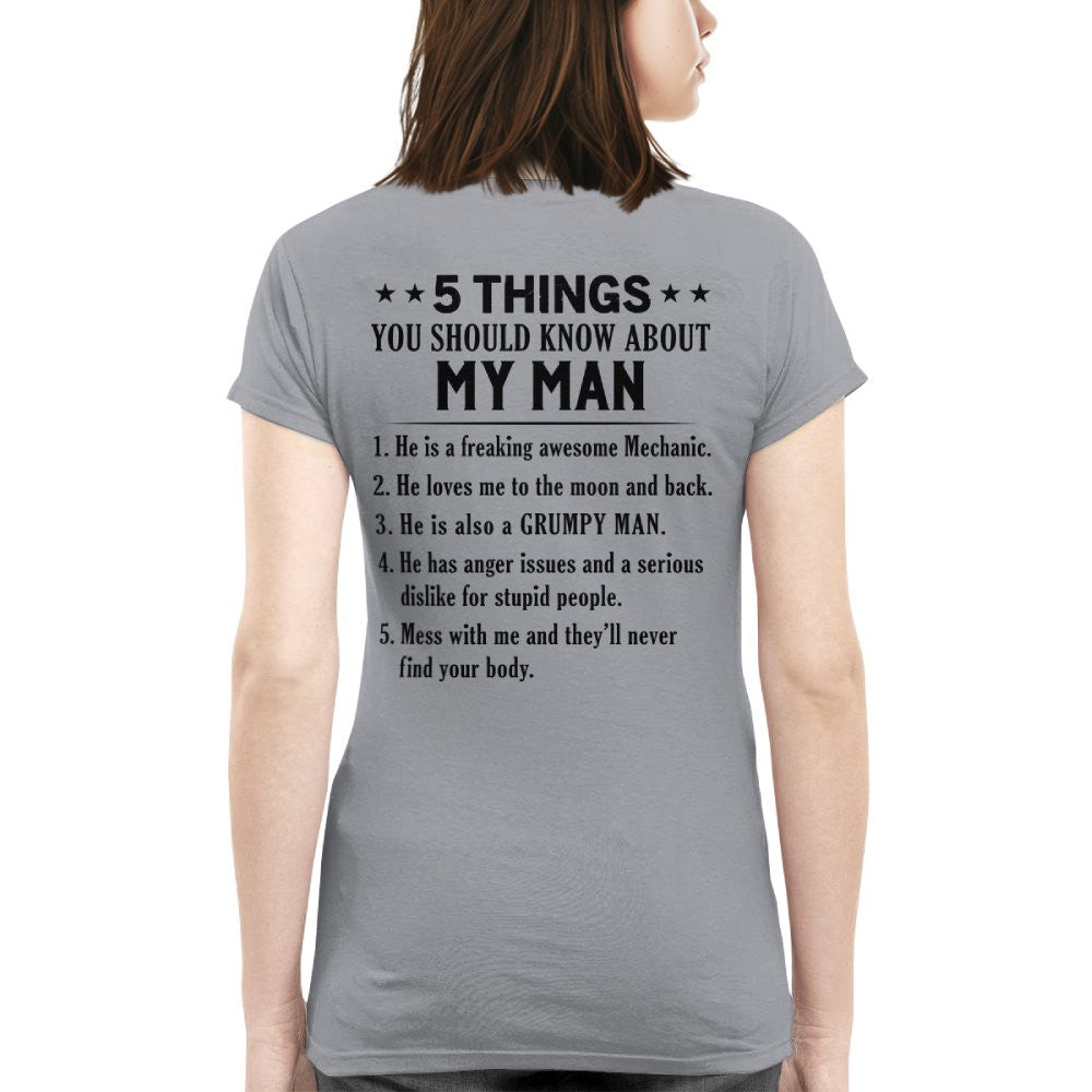 5 Things About My Mechanic Man Apparel - Funny Love Quote T-Shirt, Hoodie & More - grunx260804-0011