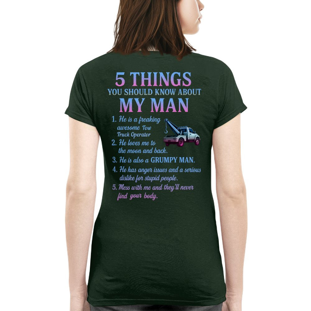 5 Things About My Man - Tow Truck Operator Funny T-Shirt, Hoodie & More - grunx260804-0009