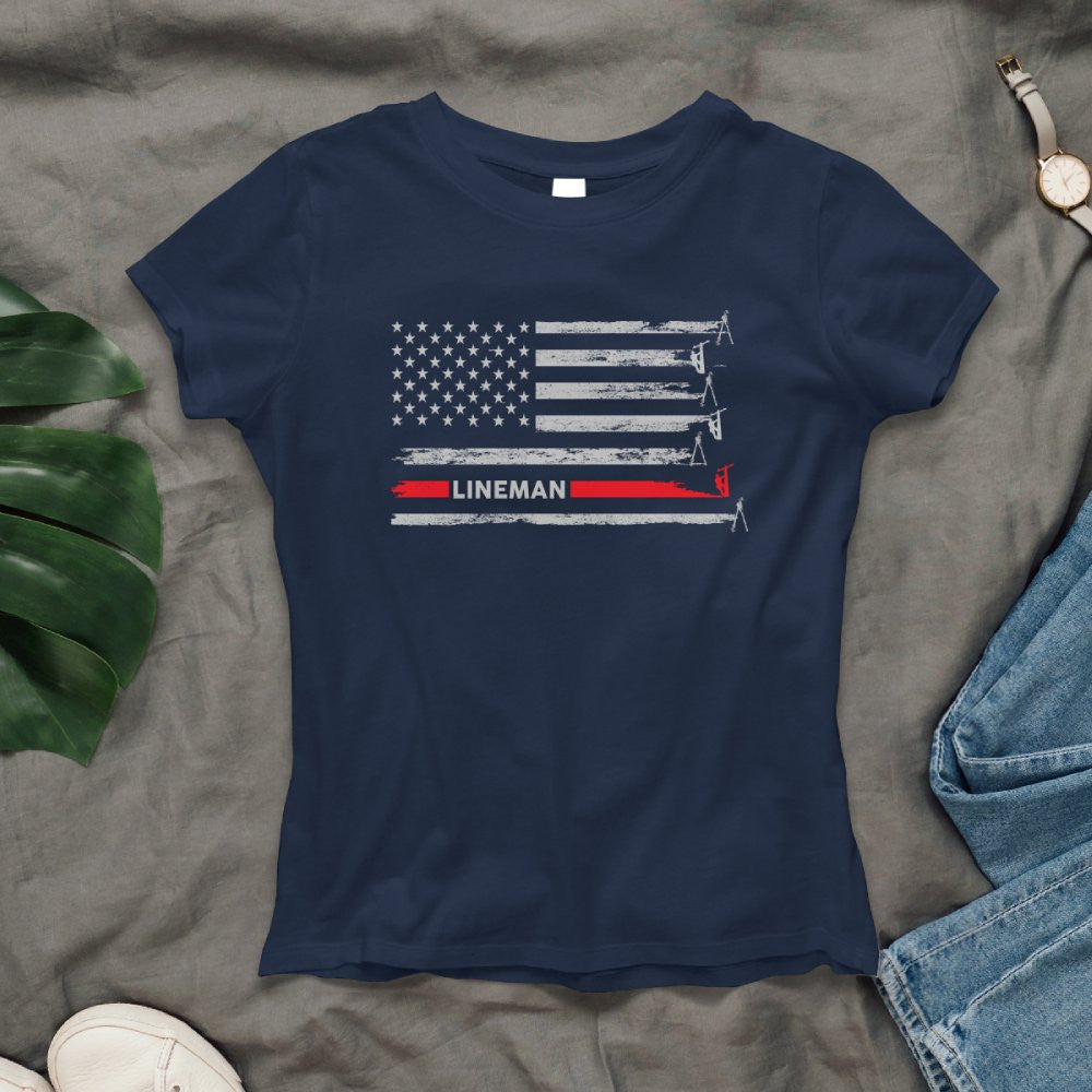 American Flag Lineman Apparel - Patriotic Utility Worker T-Shirt, Hoodie & More - grunx260804-0152