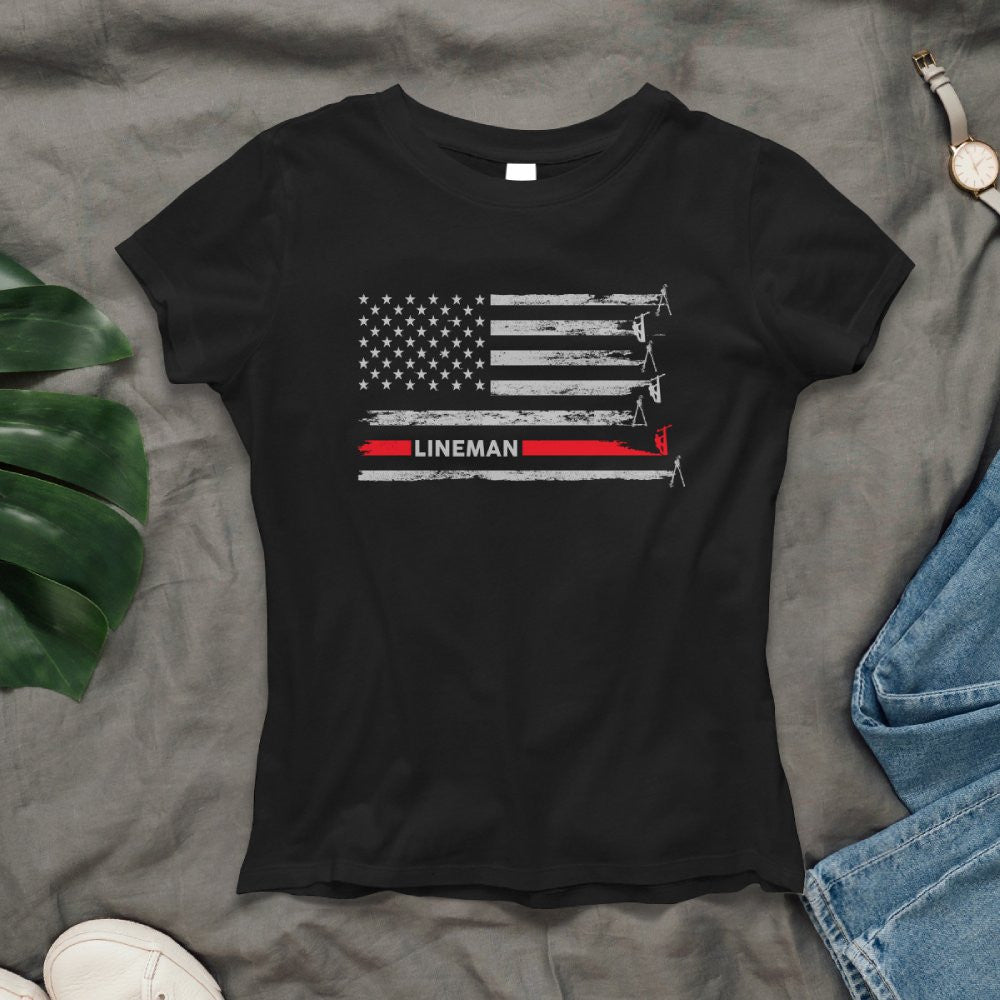 American Flag Lineman Apparel - Patriotic Utility Worker T-Shirt, Hoodie & More - grunx260804-0152