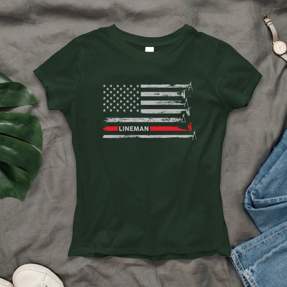 American Flag Lineman Apparel - Patriotic Utility Worker T-Shirt, Hoodie & More - grunx260804-0152