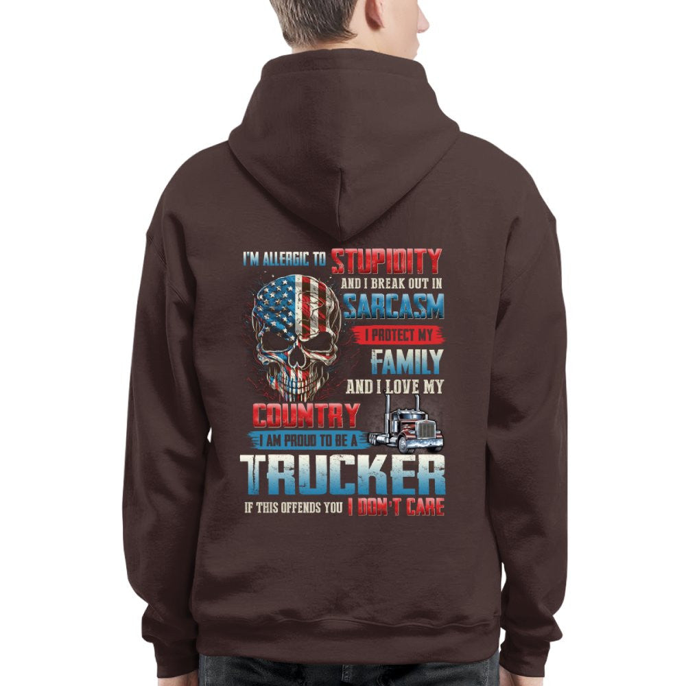 Allergic To Stupidity Trucker Apparel - Patriotic Skull T-Shirt, Hoodie & More - grunx260804-0092