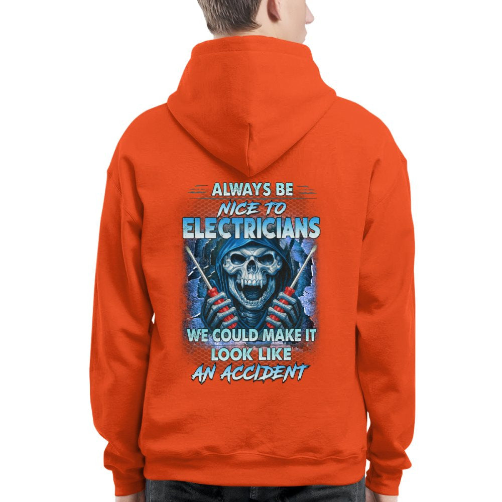 Always Be Nice To Electricians - Funny Skull T-Shirt, Hoodie & More - grunx260804-0106