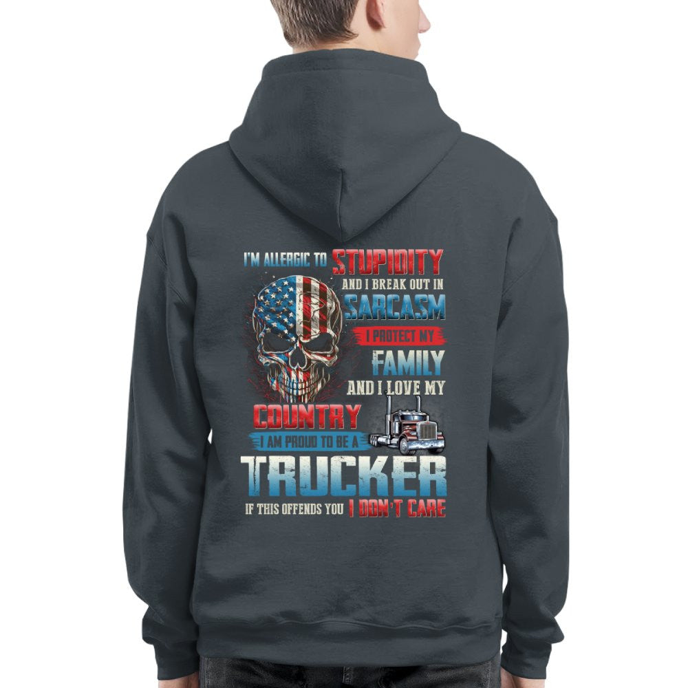 Allergic To Stupidity Trucker Apparel - Patriotic Skull T-Shirt, Hoodie & More - grunx260804-0092