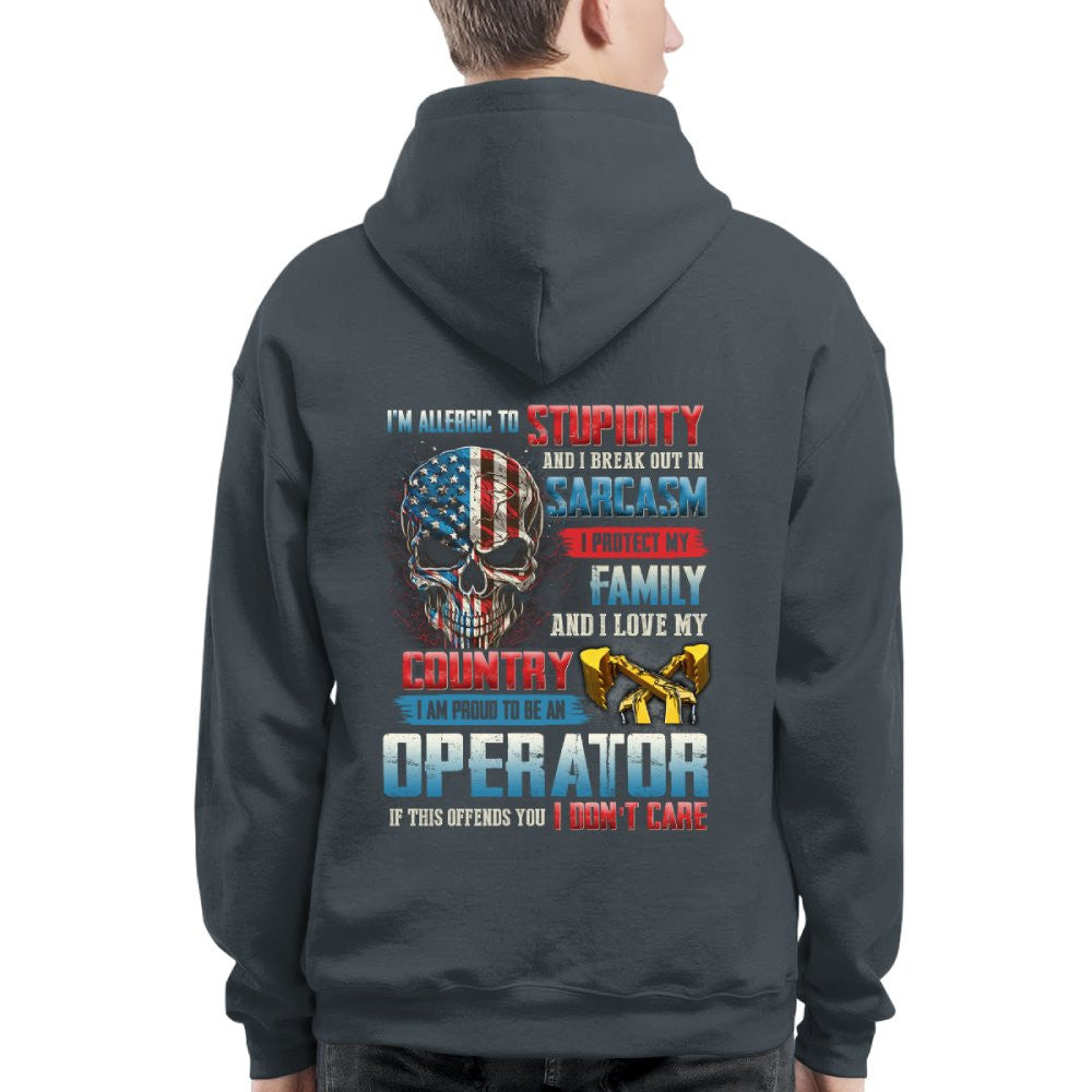 Allergic To Stupidity Operator Apparel - Patriotic Skull T-Shirt, Hoodie & More - grunx260804-0090