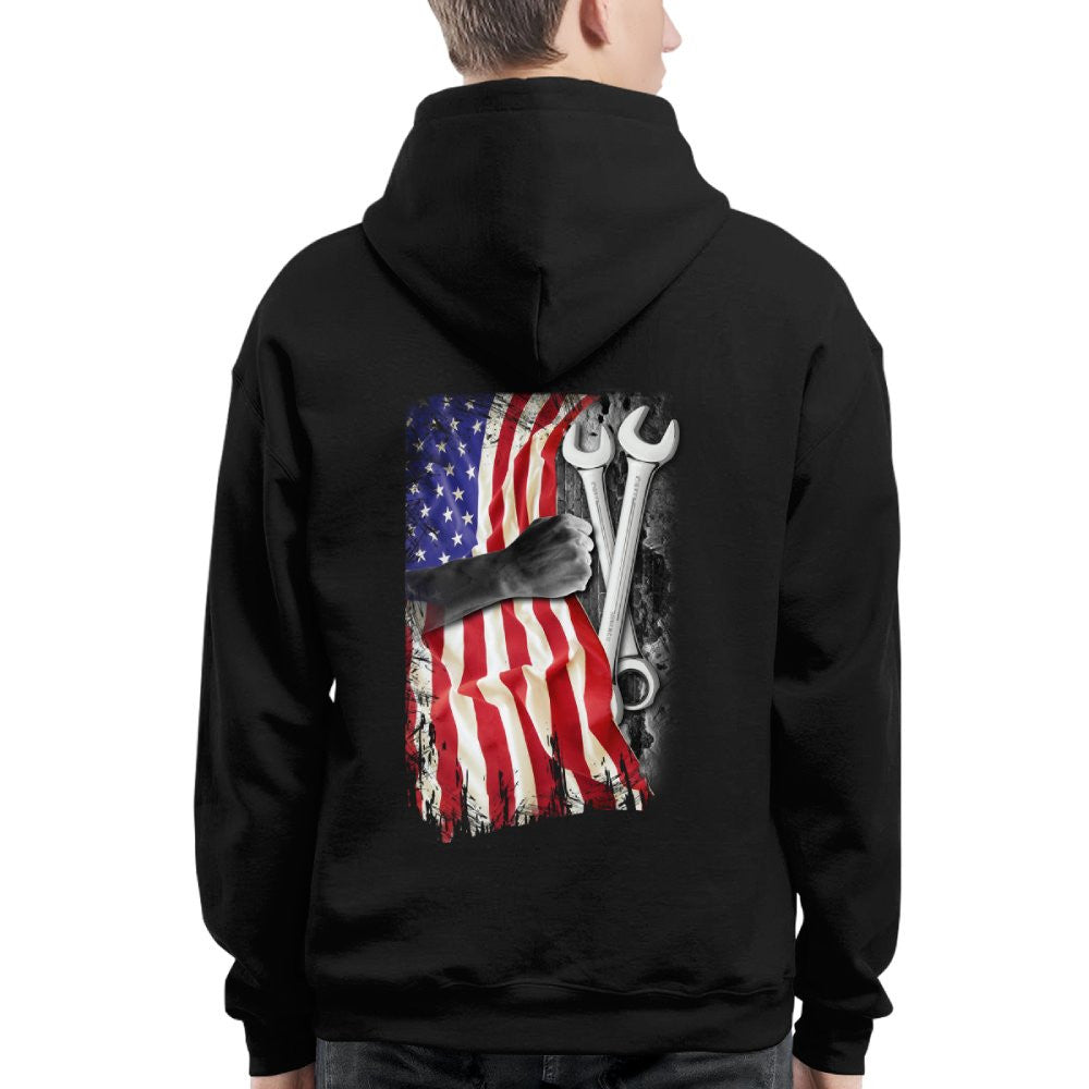 American Flag Fist Wrench - Patriotic Mechanic Apparel T-Shirt, Hoodie & More - grunx260804-0146