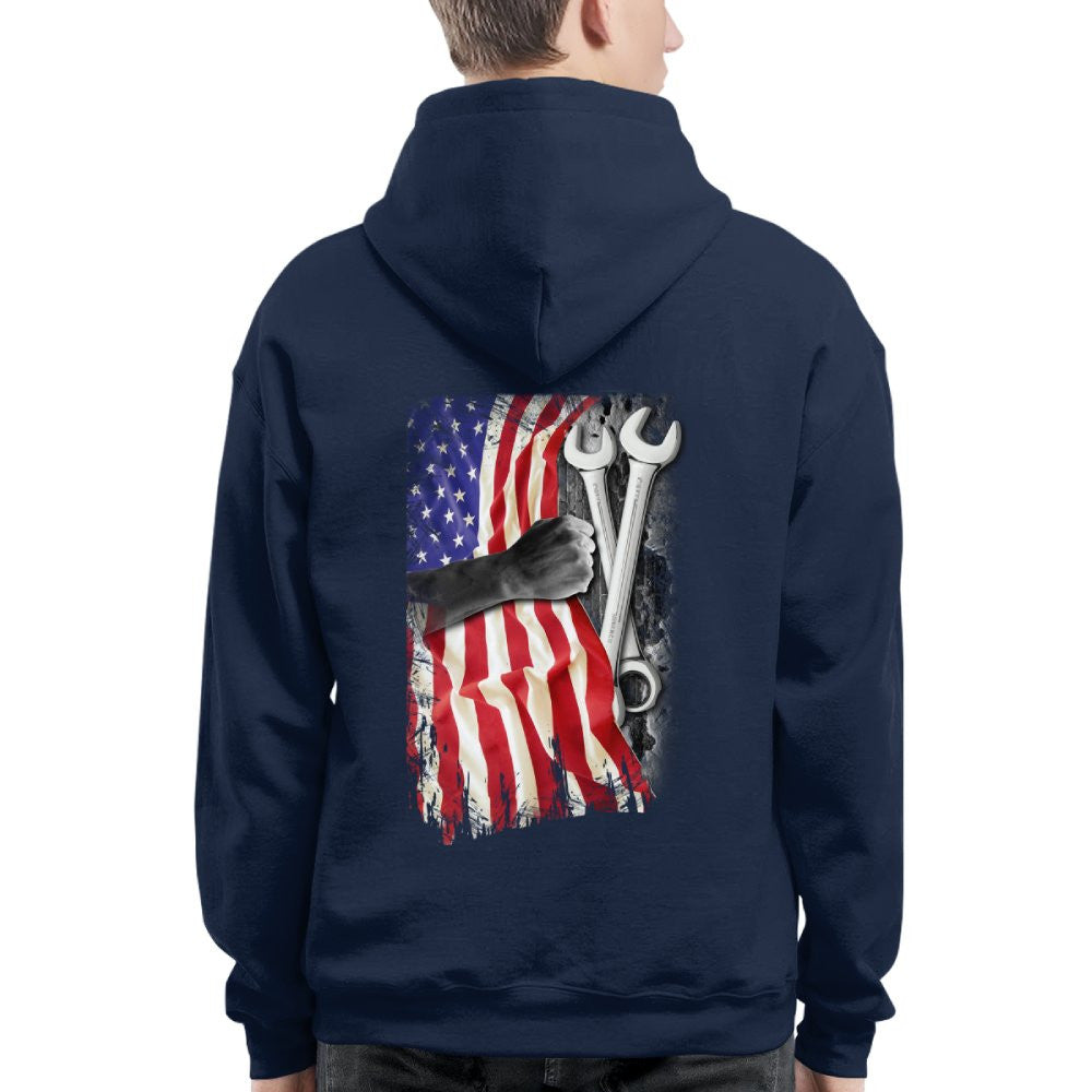 American Flag Fist Wrench - Patriotic Mechanic Apparel T-Shirt, Hoodie & More - grunx260804-0146