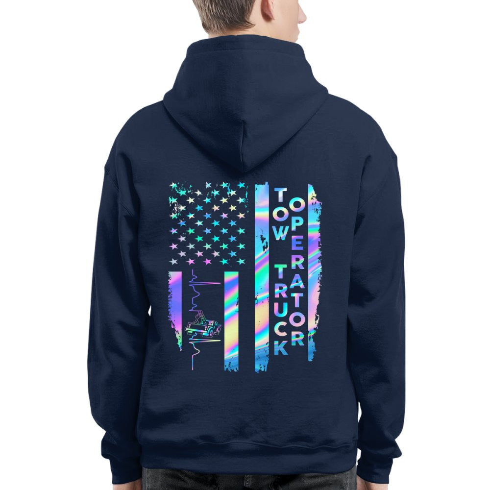 American Flag Holographic - Tow Truck Operator Pride T-Shirt Hoodie & More - grunx260804-0150