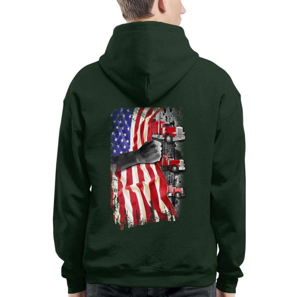 American Flag Fist Power - Patriotic Trucker Apparel T-Shirt, Hoodie & More - grunx260804-0145