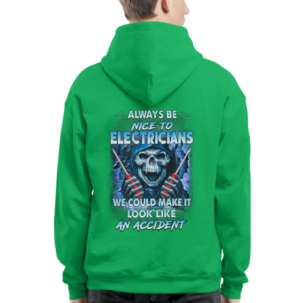 Always Be Nice To Electricians - Funny Skull T-Shirt, Hoodie & More - grunx260804-0106