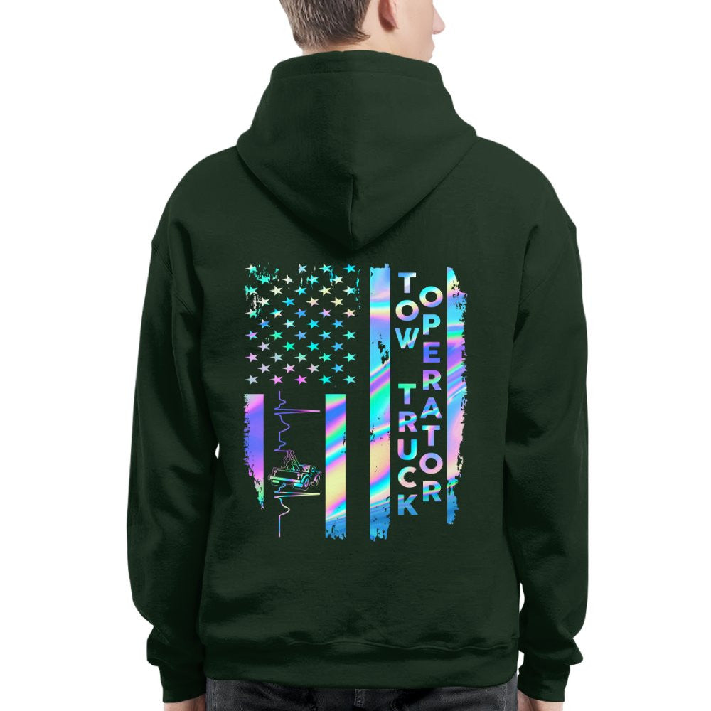 American Flag Holographic - Tow Truck Operator Pride T-Shirt Hoodie & More - grunx260804-0150