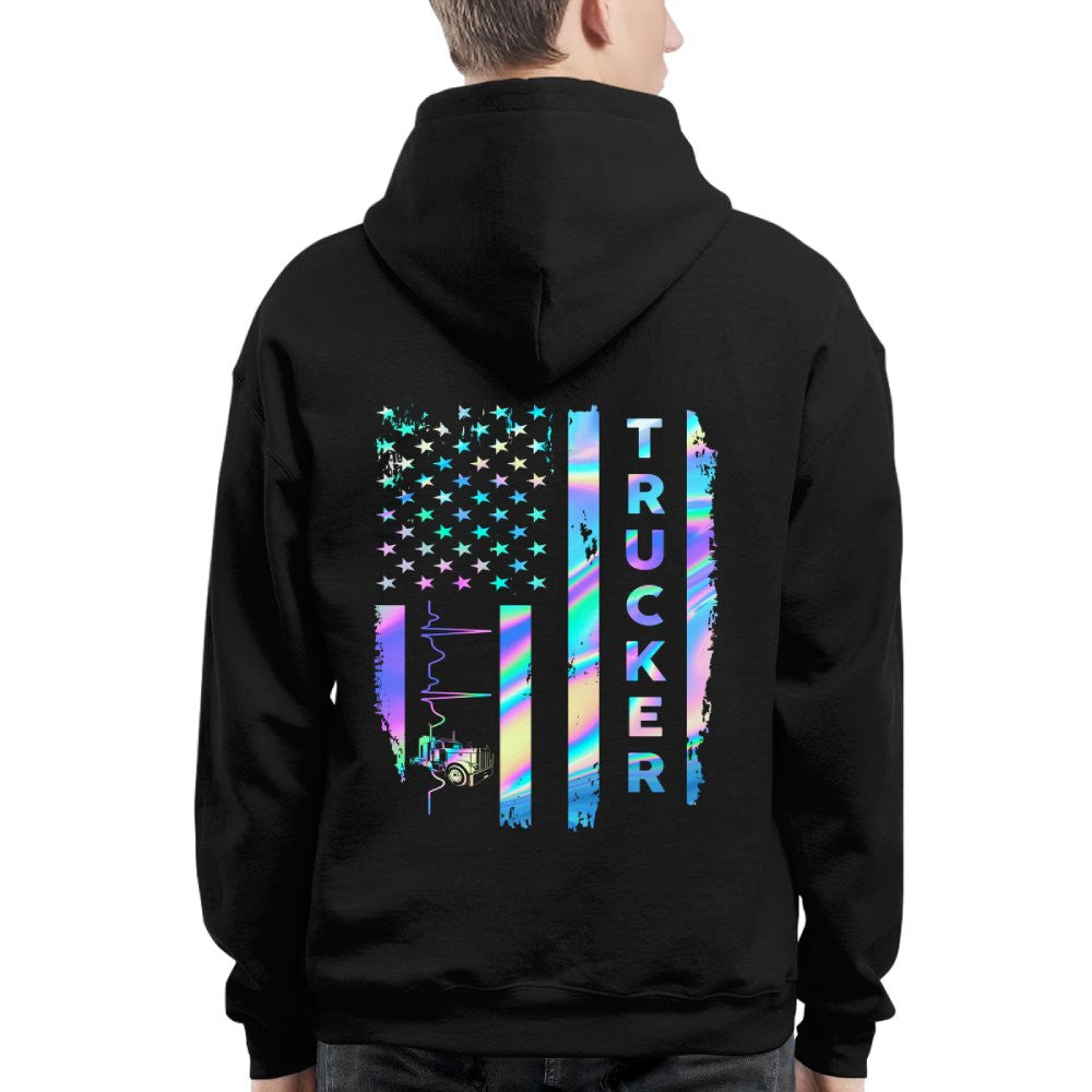 American Flag Holographic - Trucker Pride T-Shirt Hoodie & More - grunx260804-0151